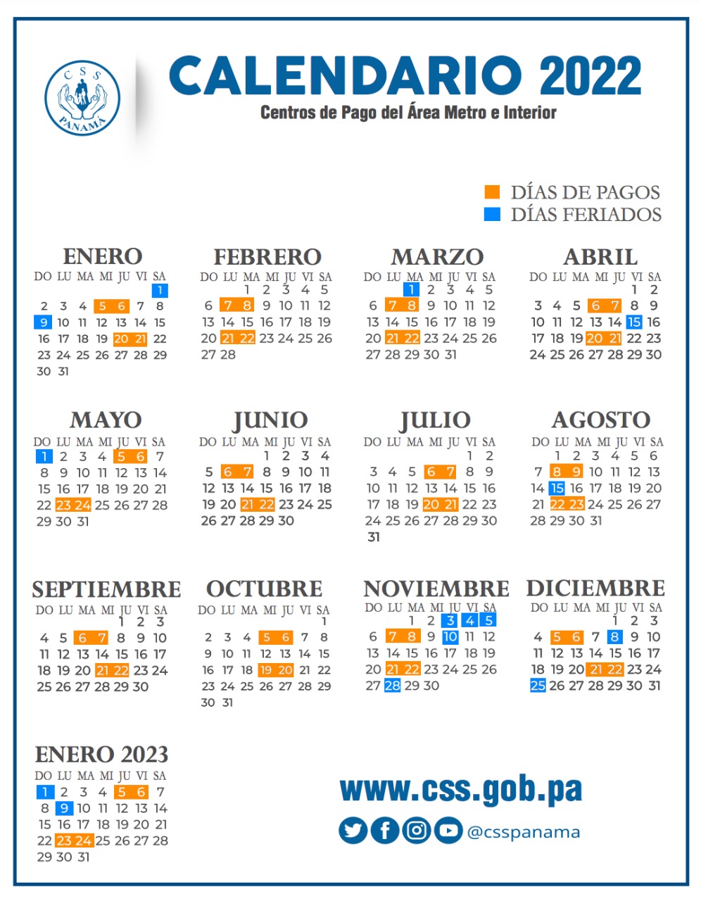 CSS publica calendario 2022 de pagos a jubilados y pensionados CSS